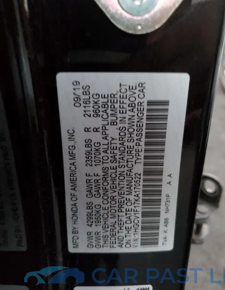 1HGCV1F17KA170522# 12