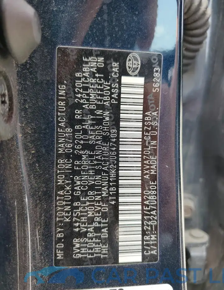 4T1B11HK2JU647409# 12