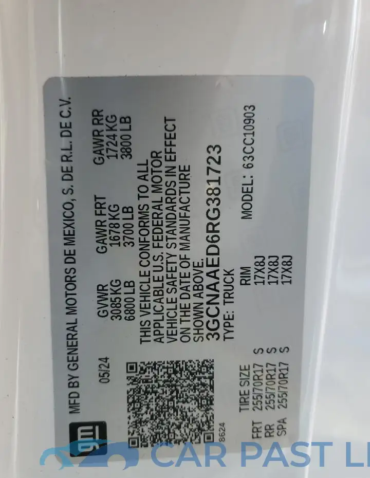 3GCNAAED6RG381723# 12