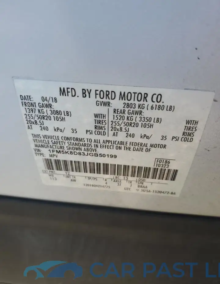 1FM5K8D83JGB50199# 13