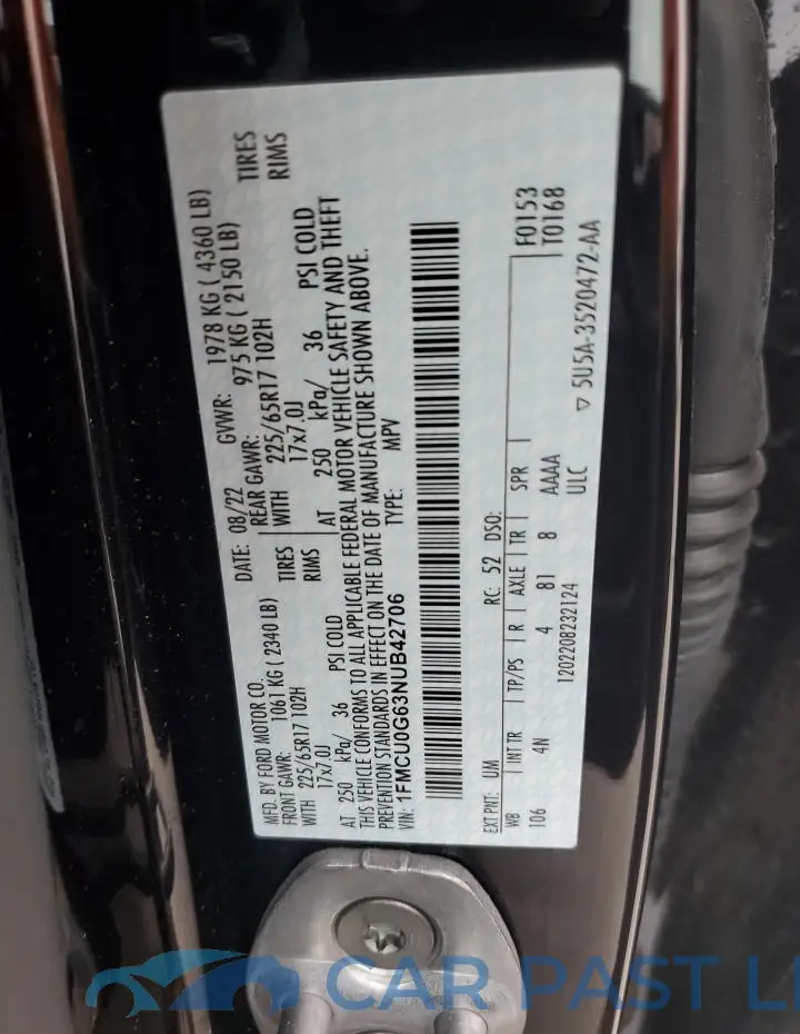 1FMCU0G63NUB42706# 12