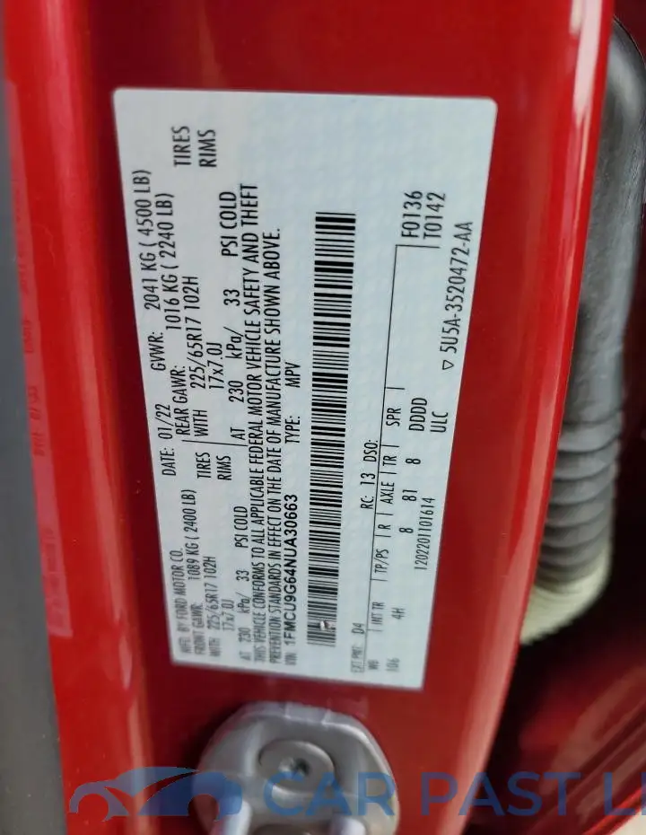 1FMCU9G64NUA30663# 13