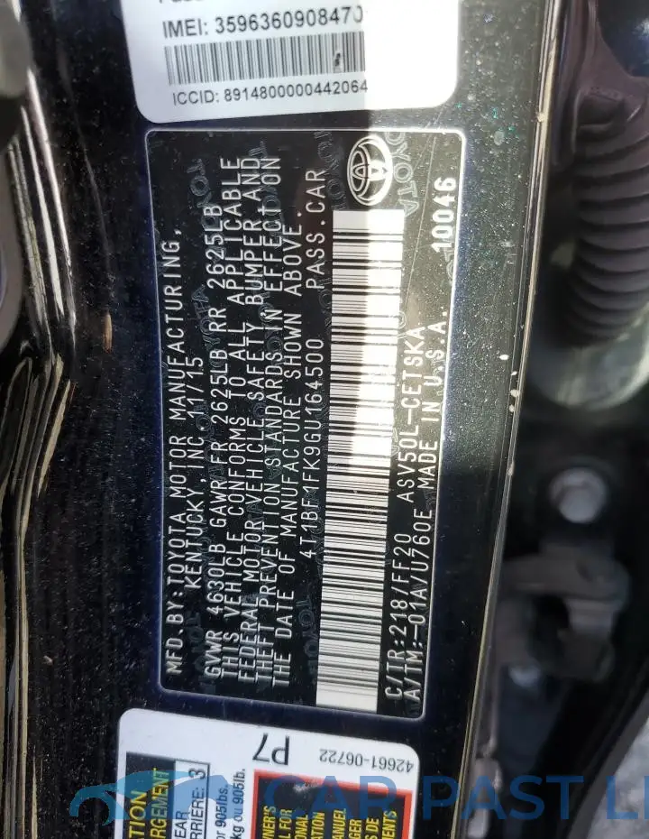 4T1BF1FK9GU164500# 12