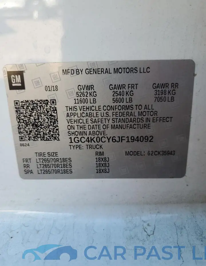1GC4K0CY6JF194092# 12