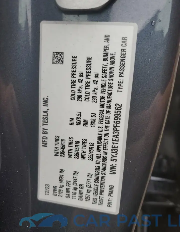 5YJ3E1EA3PF699562# 12