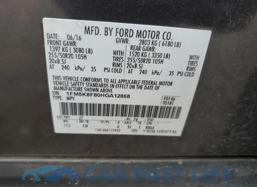 1FM5K8F80HGA12868# 13
