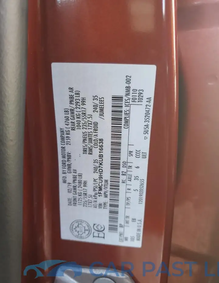 1FMCU9HD7KUB16638# 12