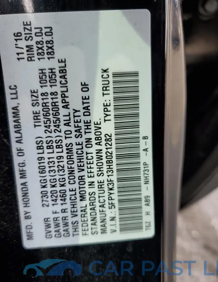 5FPYK3F13HB021282# 12