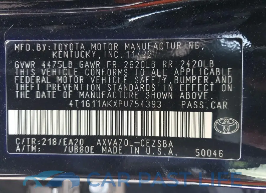 4T1G11AKXPU754393# 12