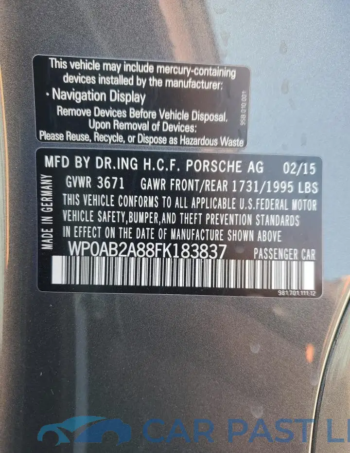 WP0AB2A88FK183837# 12