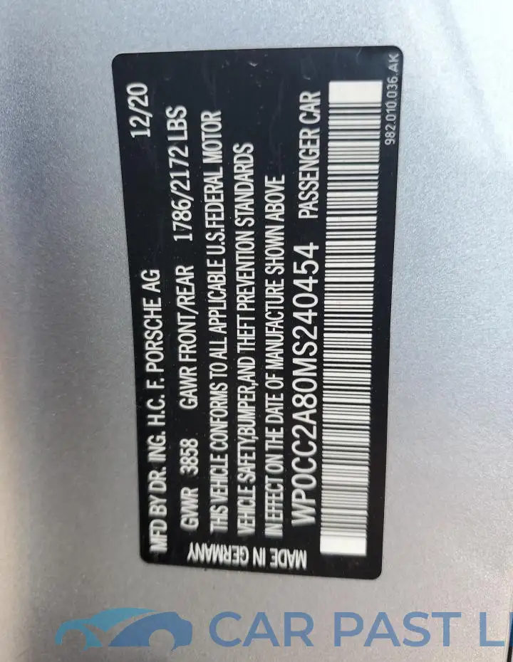 WP0CC2A80MS240454# 13