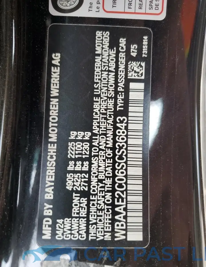 WBAAE2C06SCS36843# 12