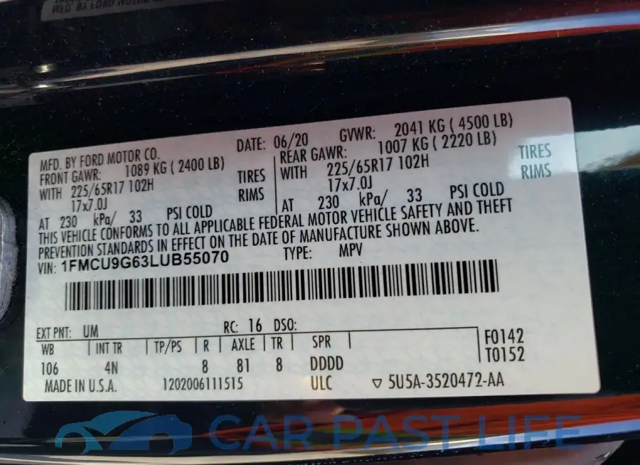 1FMCU9G63LUB55070# 13