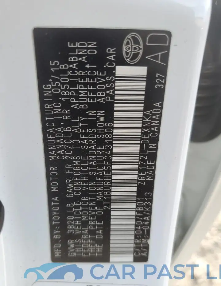 2T1BURHE5FC431806# 12