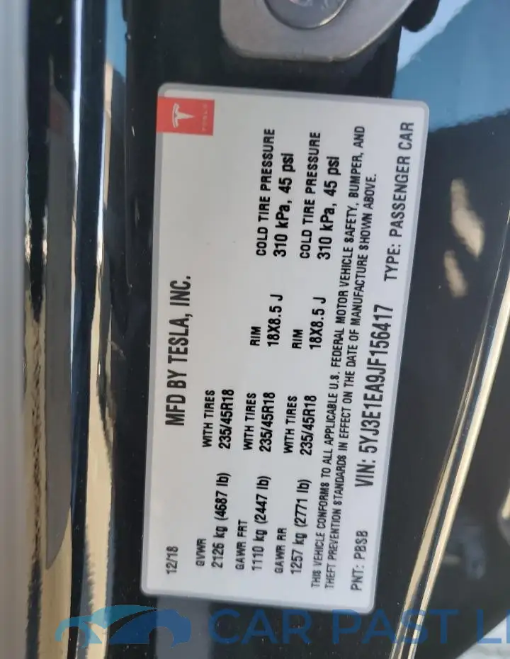5YJ3E1EA9JF156417# 12