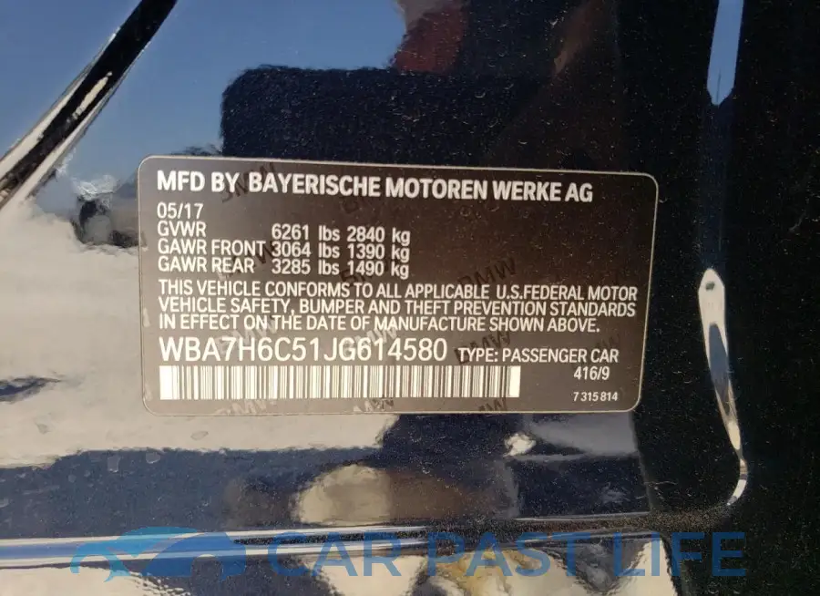 WBA7H6C51JG614580# 12
