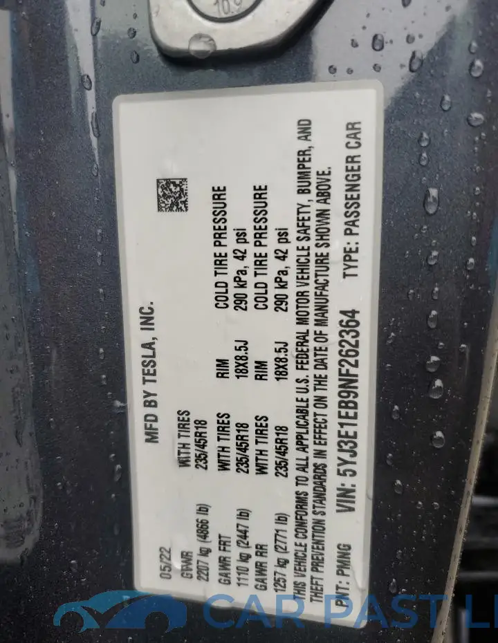 5YJ3E1EB9NF262364# 13