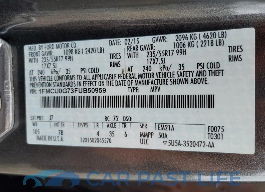 1FMCU0G73FUB50959# 13