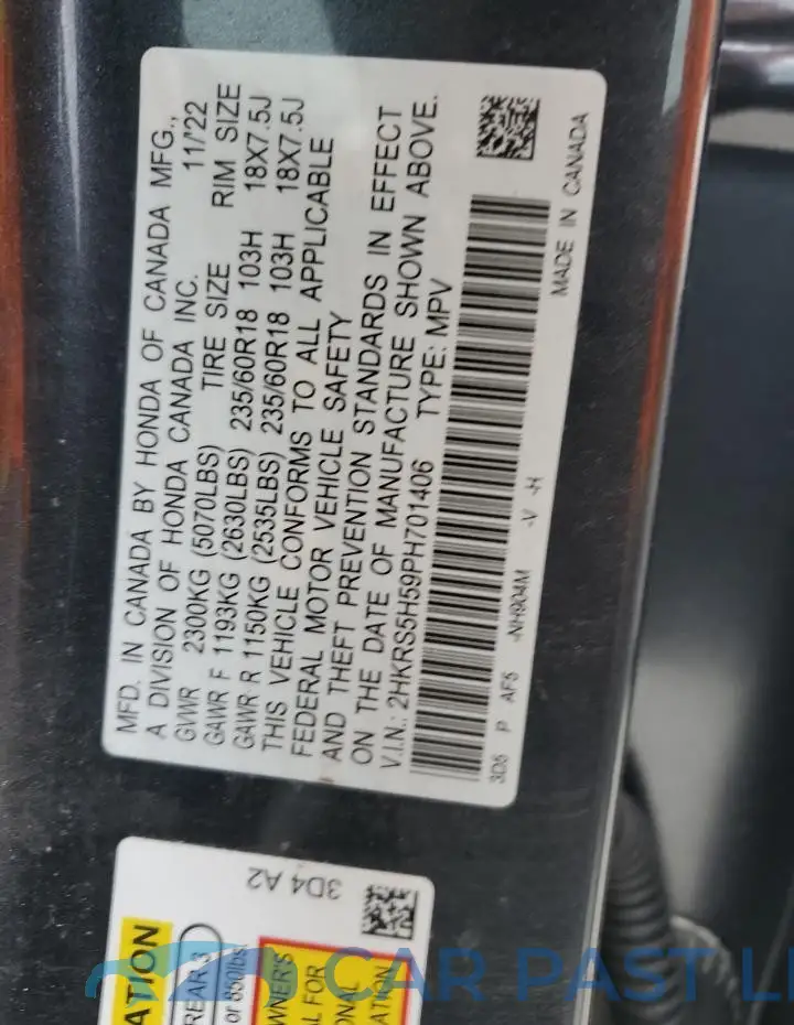 2HKRS5H59PH701406# 14