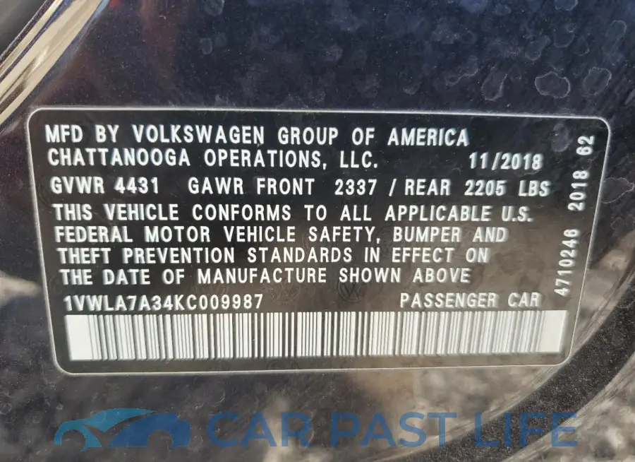 1VWLA7A34KC009987# 12