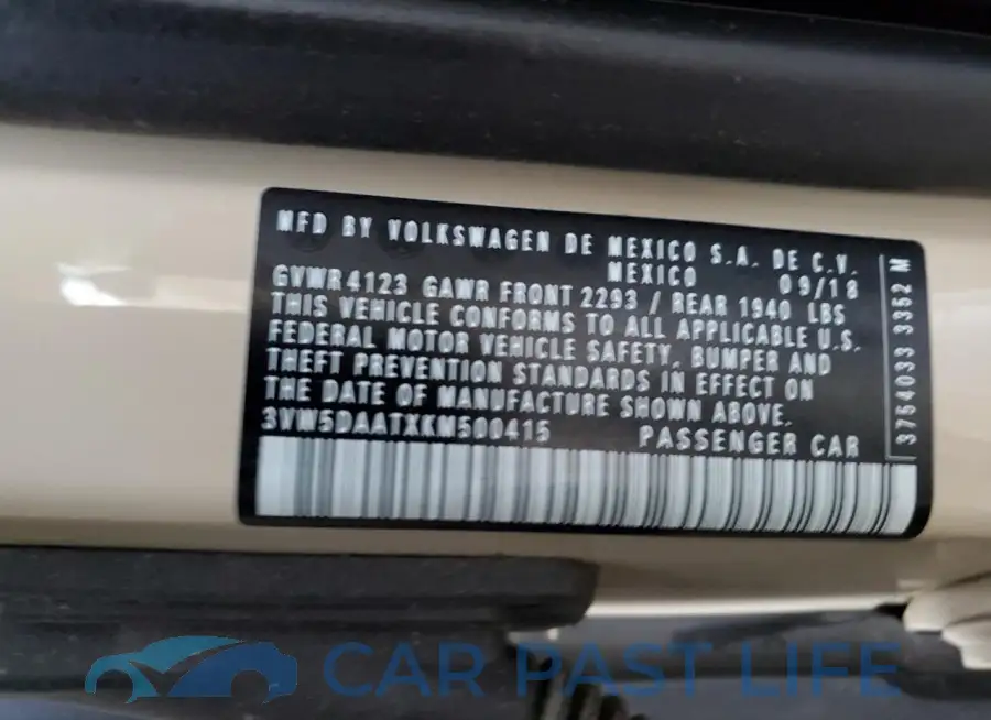 3VW5DAATXKM500415# 13