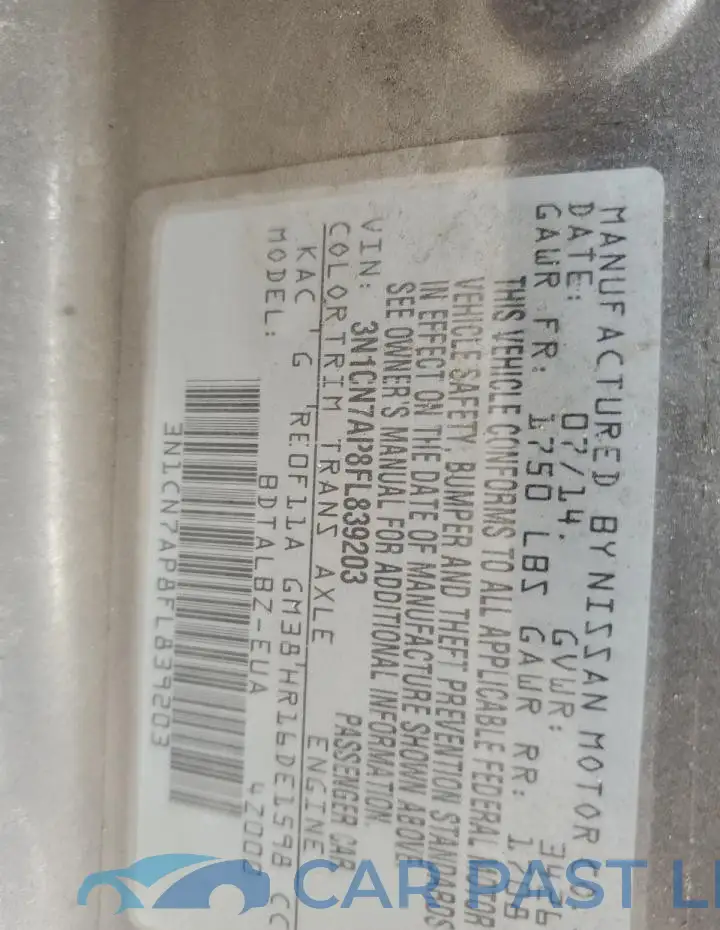 3N1CN7AP8FL839203# 12