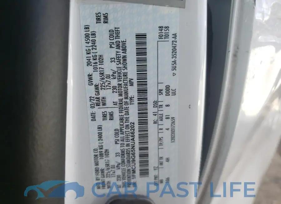1FMCU9G65NUA66202# 13