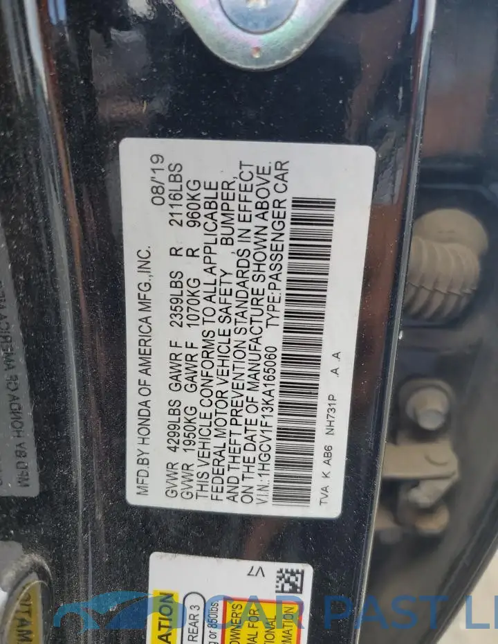 1HGCV1F13KA165060# 12