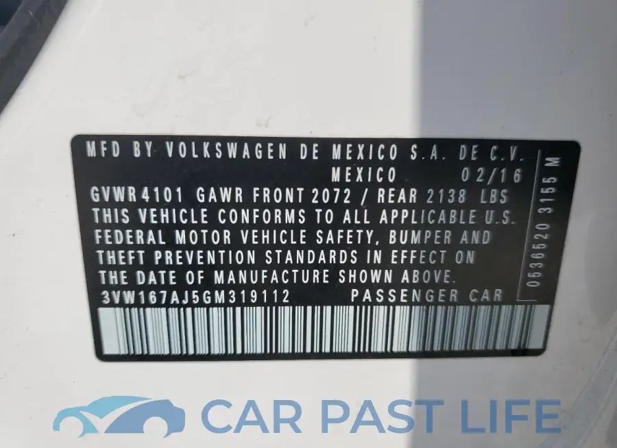 3VW167AJ5GM319112# 12