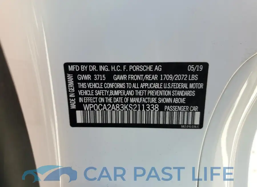 WP0CA2A83KS211338# 13