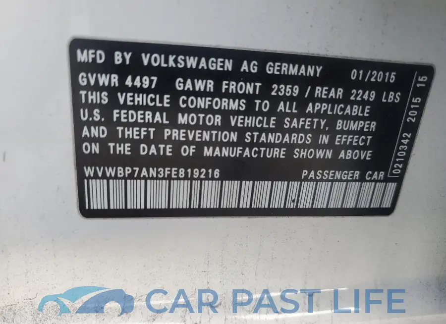 WVWBP7AN3FE819216# 12