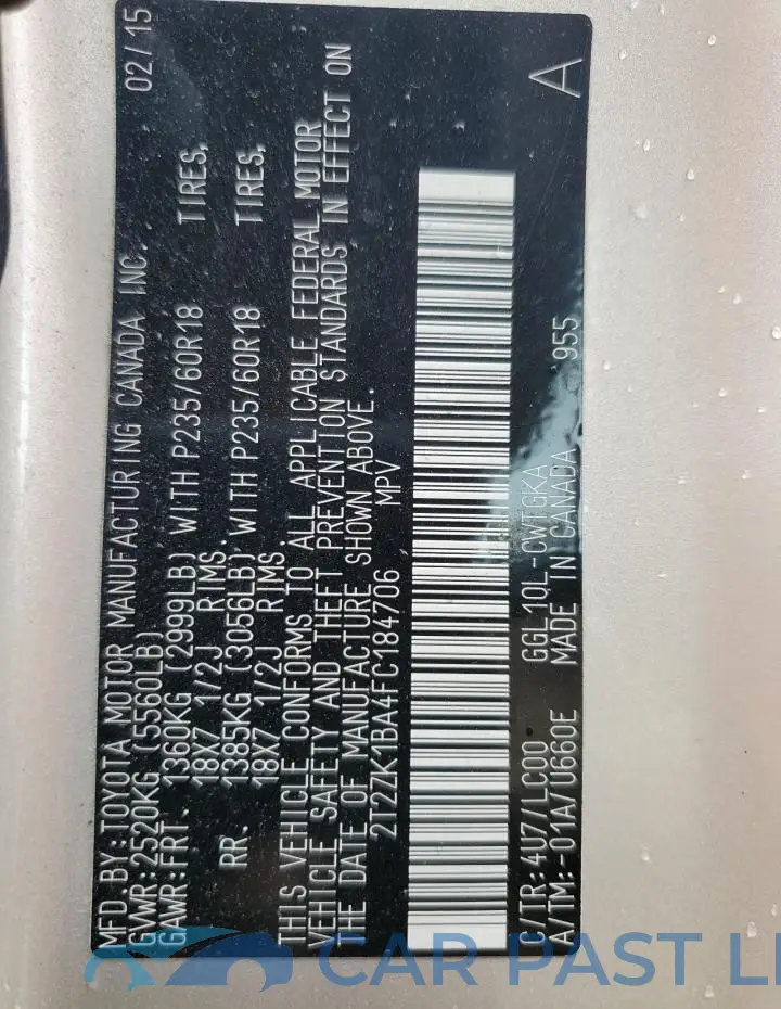2T2ZK1BA4FC184706# 12