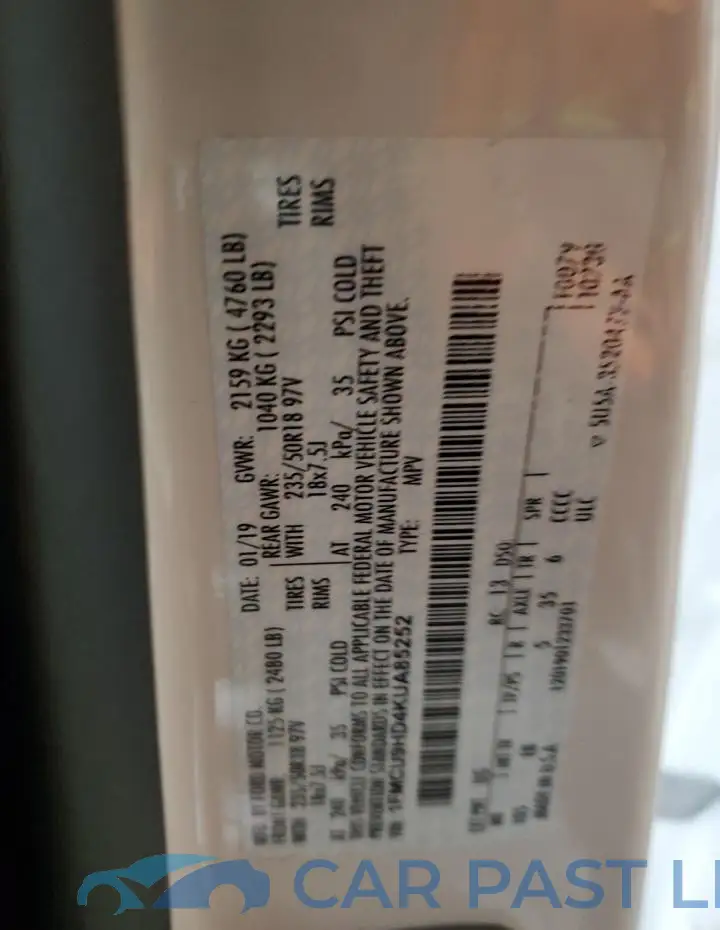 1FMCU9HD4KUA85252# 13