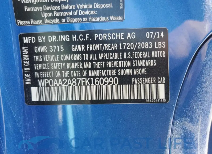 WP0AA2A87FK160990# 12
