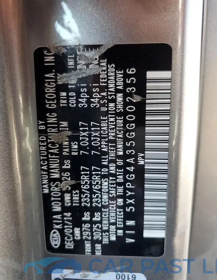 5XYPG4A35GG002356# 14
