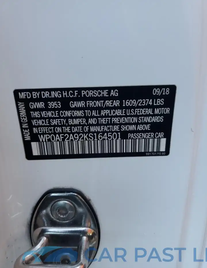 WP0AF2A92KS164501# 12
