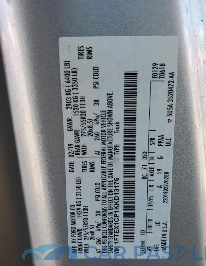 1FTEX1CP1KKD13176# 12