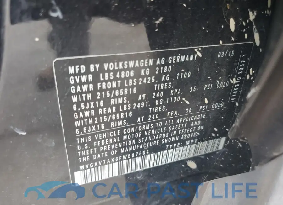 WVGAV7AX6FW597604# 12