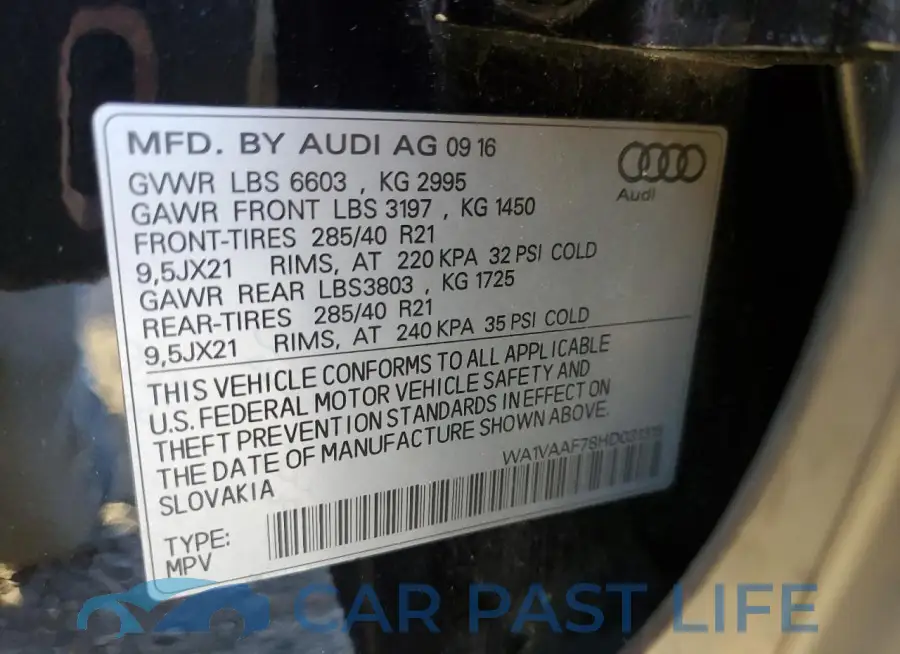 WA1VAAF78HD031315# 13