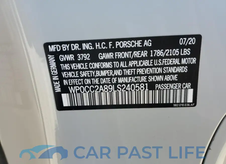 WP0CC2A89LS240581# 13