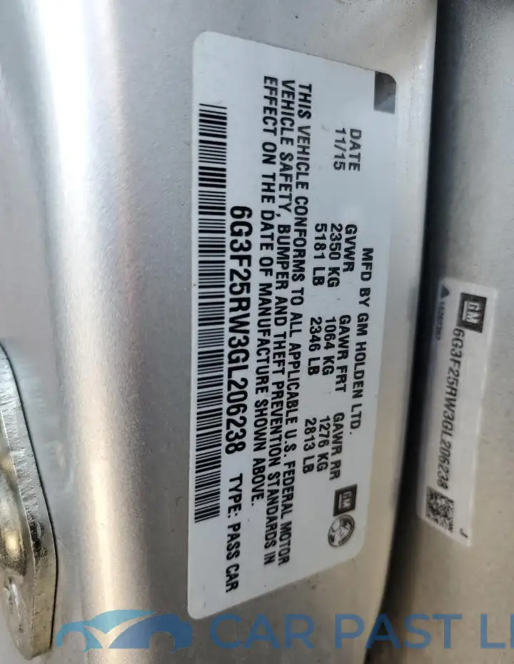 6G3F25RW3GL206238# 12