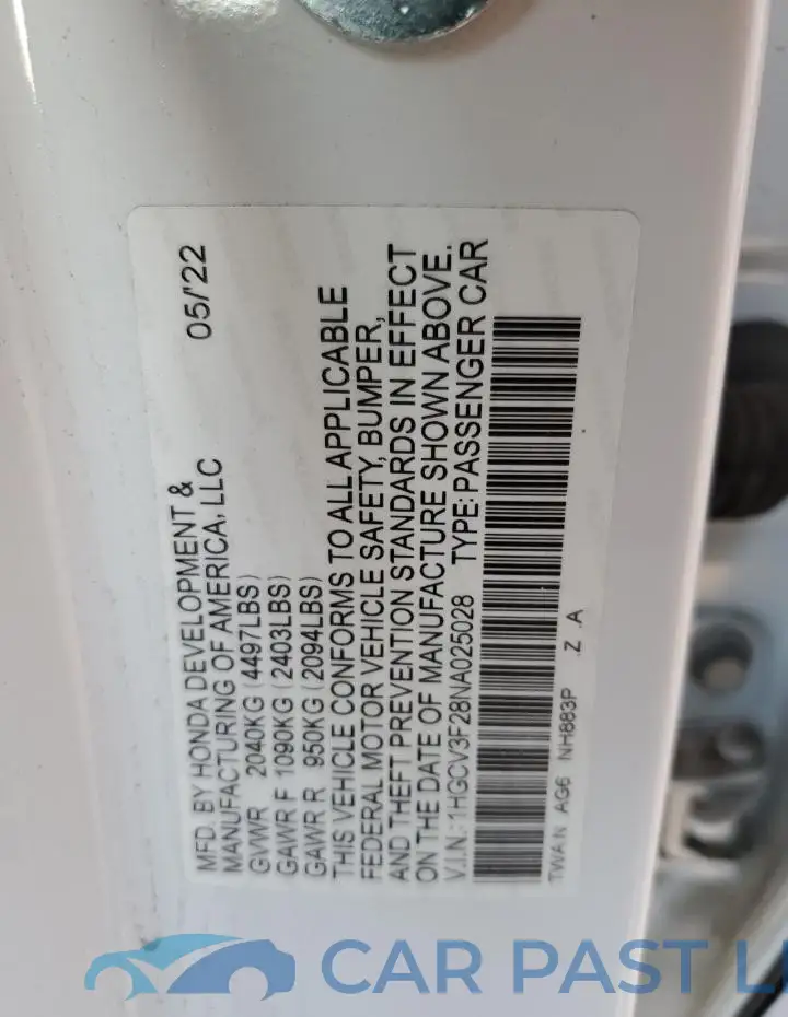 1HGCV3F28NA025028# 12