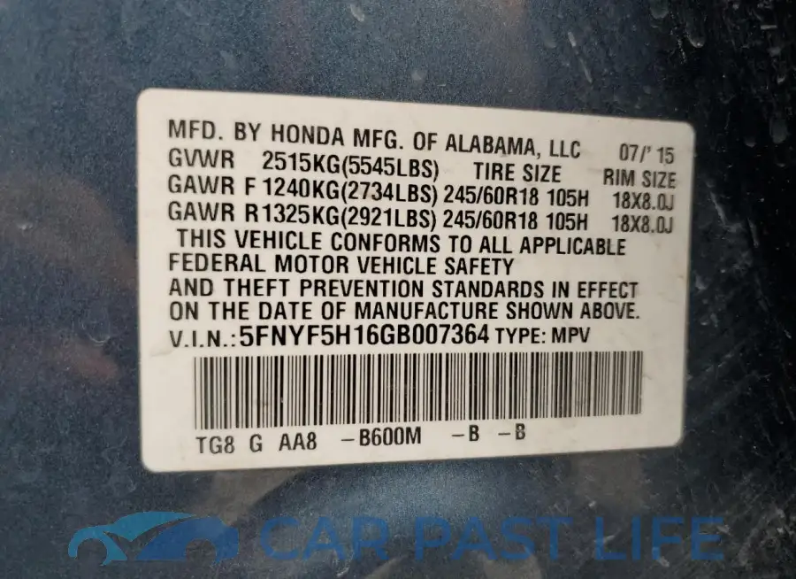 5FNYF5H16GB007364# 13