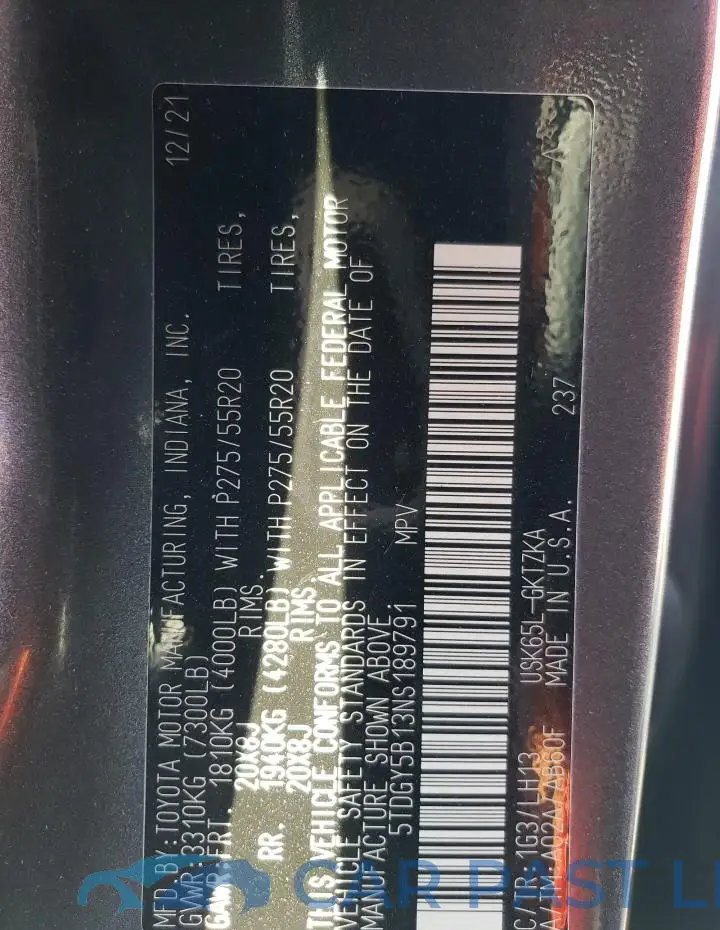 5TDGY5B13NS189791# 14