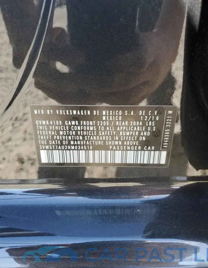3VW5T7AU2HM034518# 12