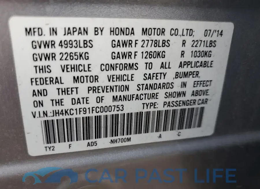 JH4KC1F91FC000753# 12