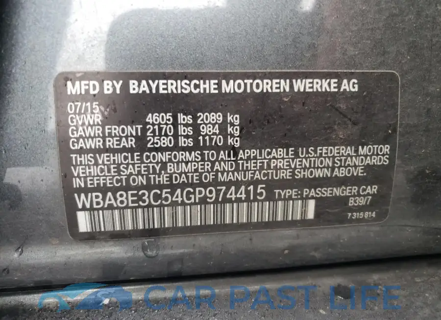 WBA8E3C54GP974415# 12
