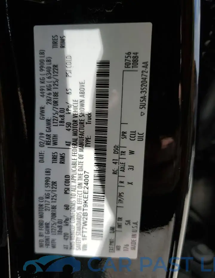 1FT7W2BT9KEE24007# 12