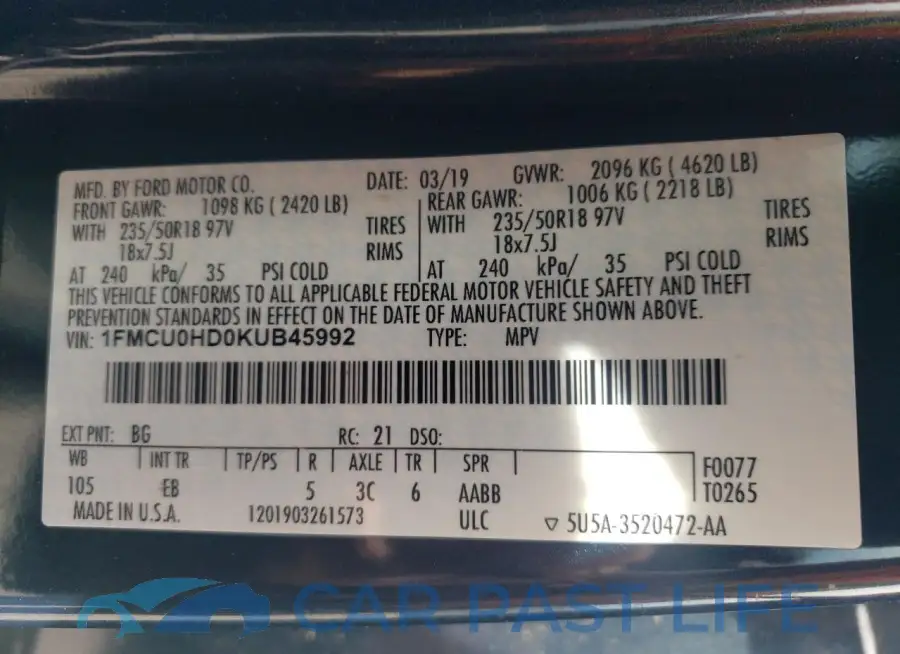 1FMCU0HD0KUB45992# 13