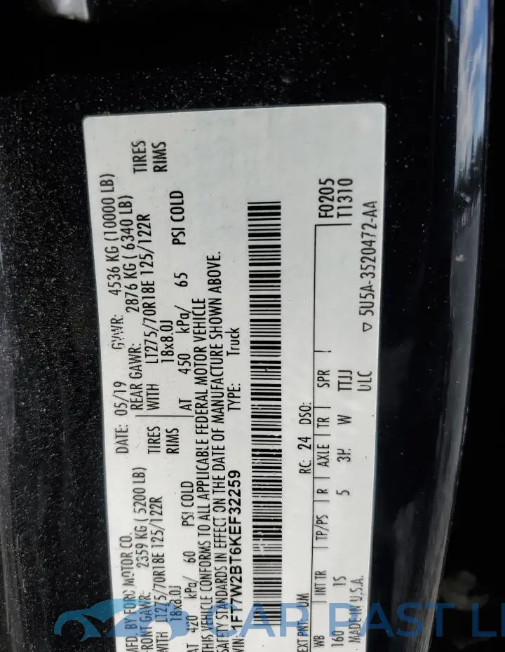 1FT7W2BT6KEF32259# 12